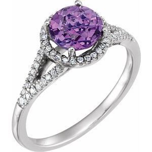 14K White Gold Natural Amethyst & 1/6 CTW Natural Diamond Ring