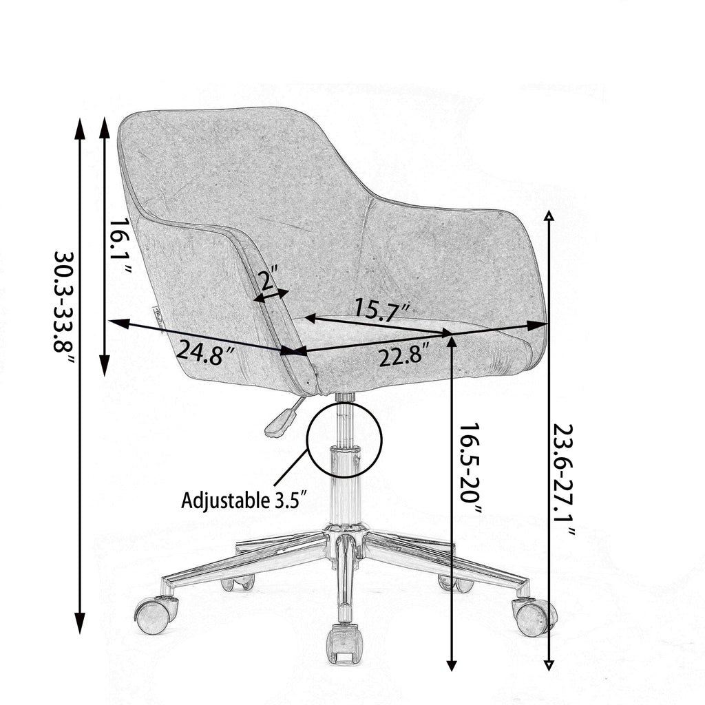 Modern Home Office Chair with Adjustable Height and Gold Metal Legs, White Teddy Fabric