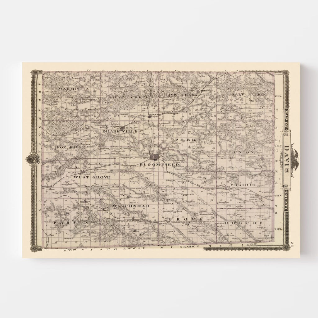 Vintage Map of Davis County, Iowa 1875
