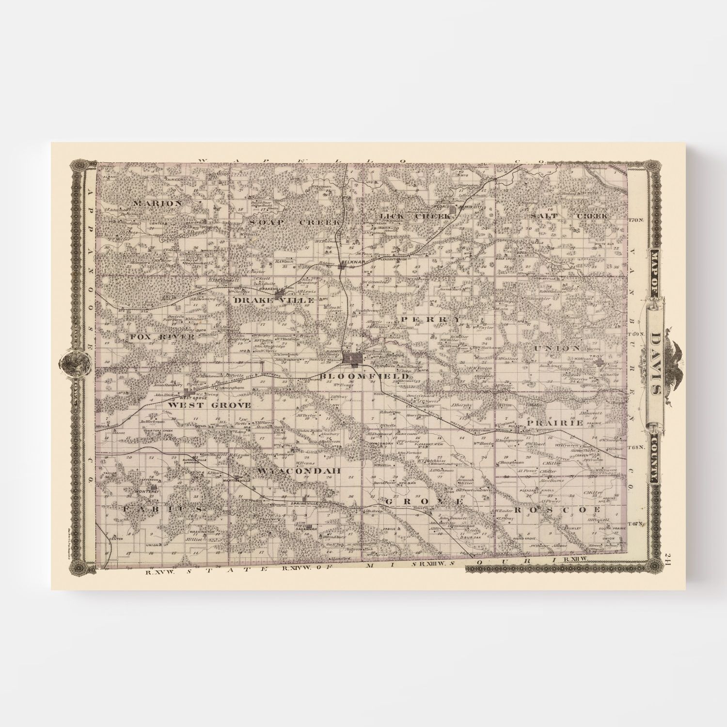 Vintage Map of Davis County, Iowa 1875