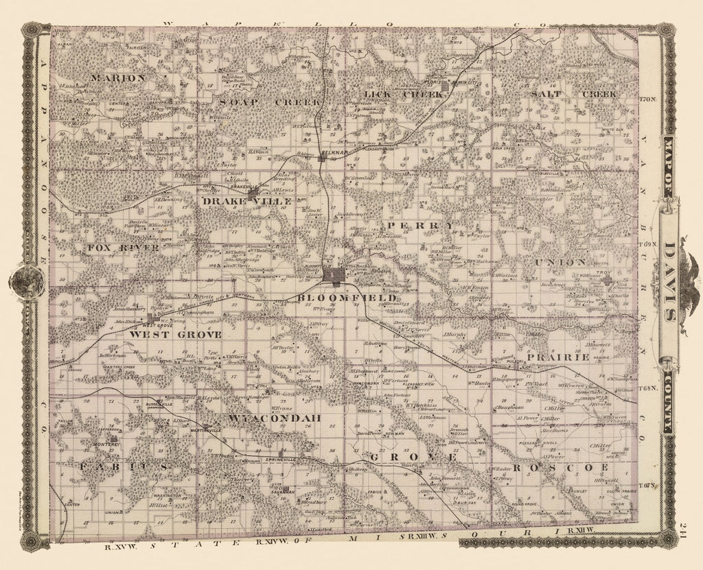 Vintage Map of Davis County, Iowa 1875