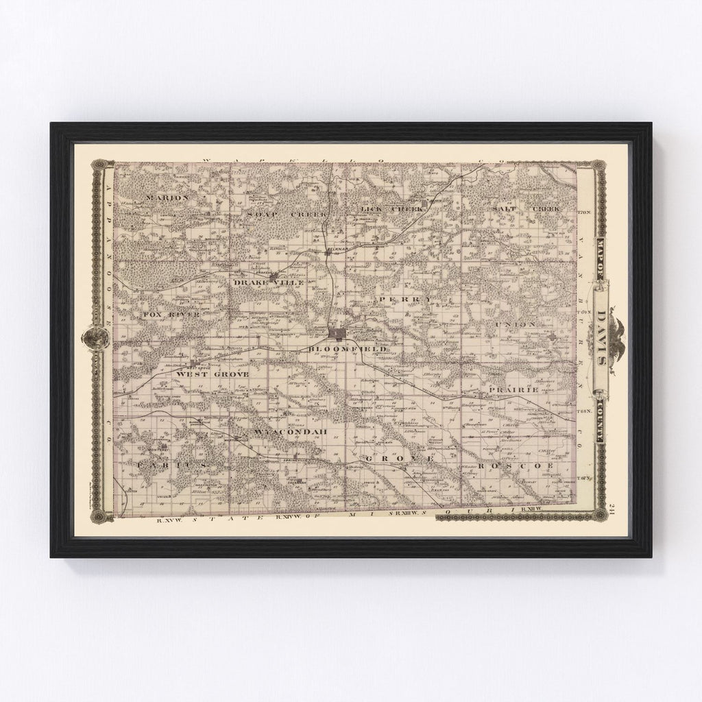 Vintage Map of Davis County, Iowa 1875
