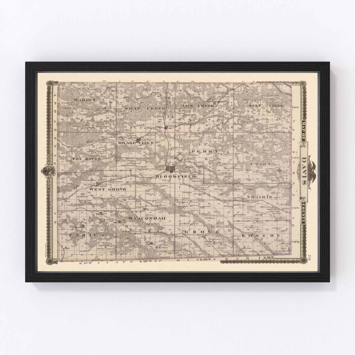 Vintage Map of Davis County, Iowa 1875