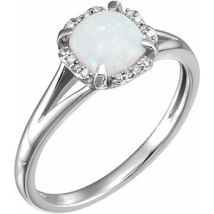 14K White Gold Lab-Grown Opal & .05 CTW Natural Diamond Ring