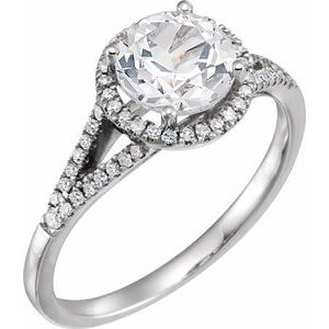 14K White Gold Lab-Grown White Sapphire & 1/6 CTW Natural Diamond Ring