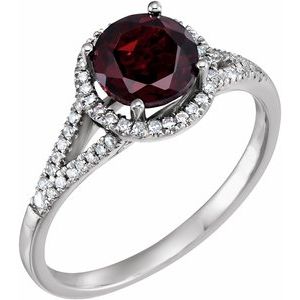 14K White Gold Natural Mozambique Garnet & 1/6 CTW Natural Diamond Ring