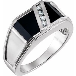Platinum Natural Black Onyx & 1/8 CTW Natural Diamond Bezel-Set Ring