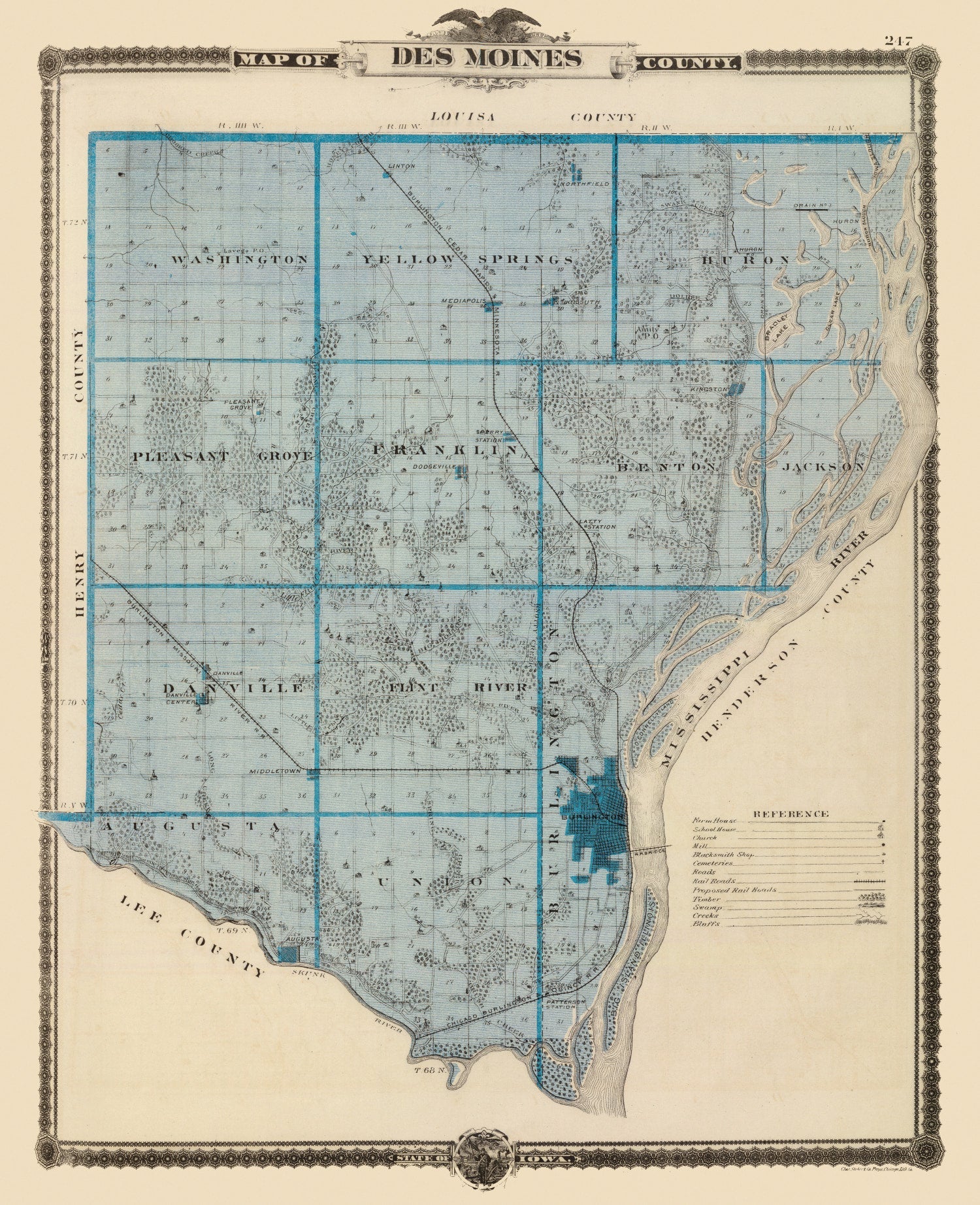 Vintage Map of Des Moines County, Iowa 1875