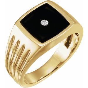 14K Yellow Gold Natural Black Onyx & .005 CTW Natural Diamond Ring