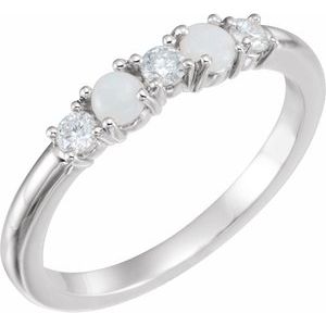 14K White Gold Natural White Opal & 1/5 CTW Natural Diamond Stackable Ring