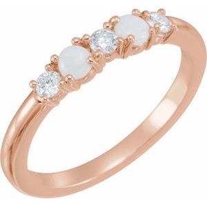 14K Rose Gold Natural White Opal & 1/5 CTW Natural Diamond Stackable Ring
