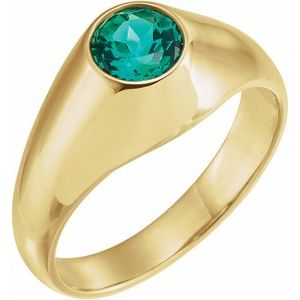 14K Yellow Gold 6.5 mm Round Lab-Grown Emerald Ring