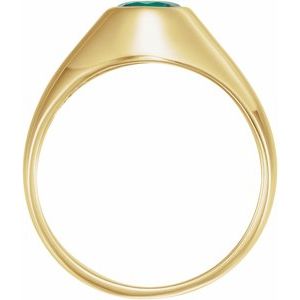 14K Yellow Gold 6.5 mm Round Lab-Grown Emerald Ring
