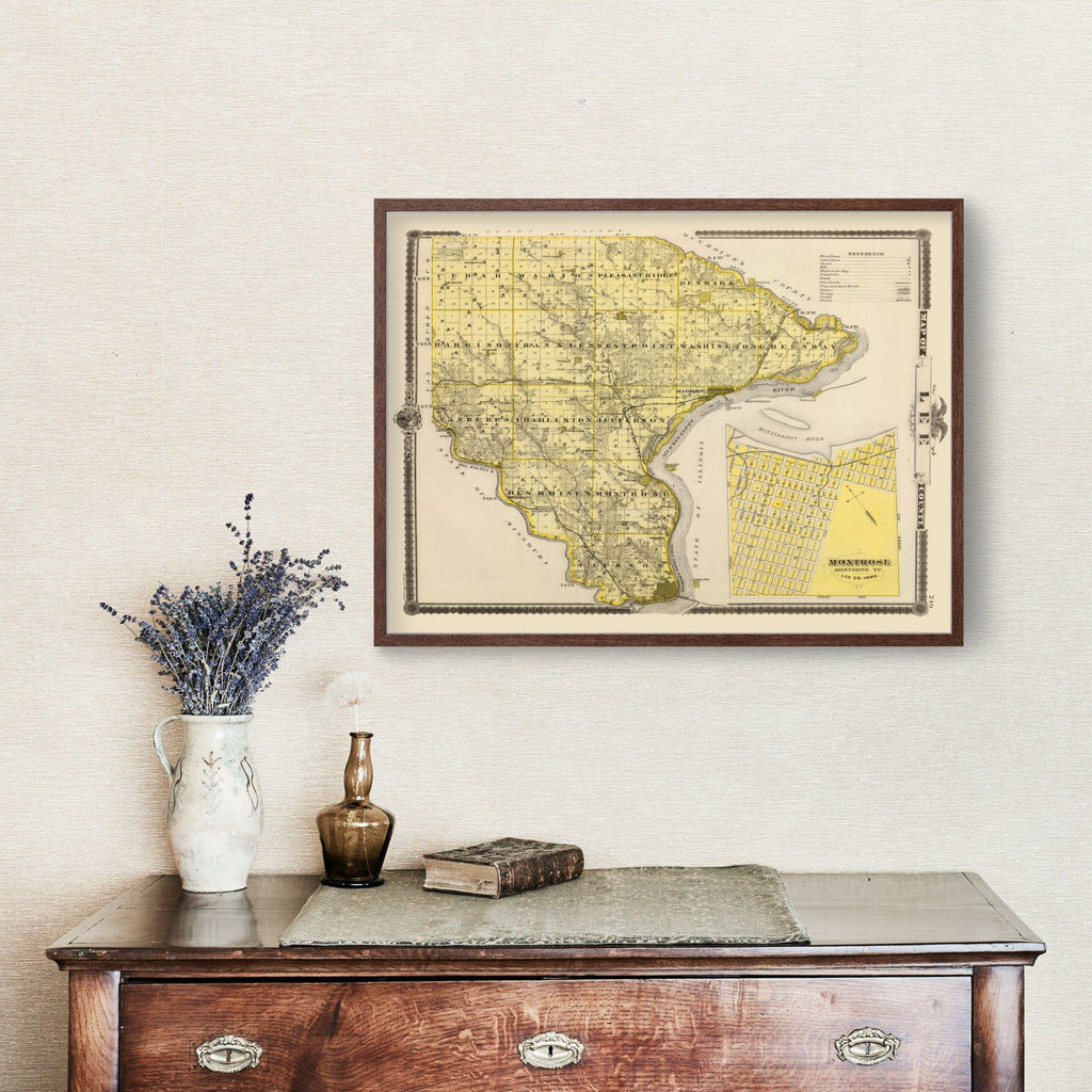 Vintage Map of Lee County, Iowa 1875