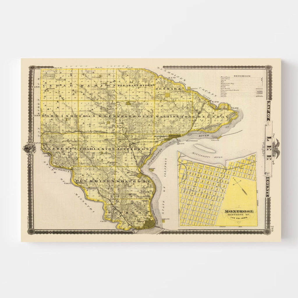 Vintage Map of Lee County, Iowa 1875