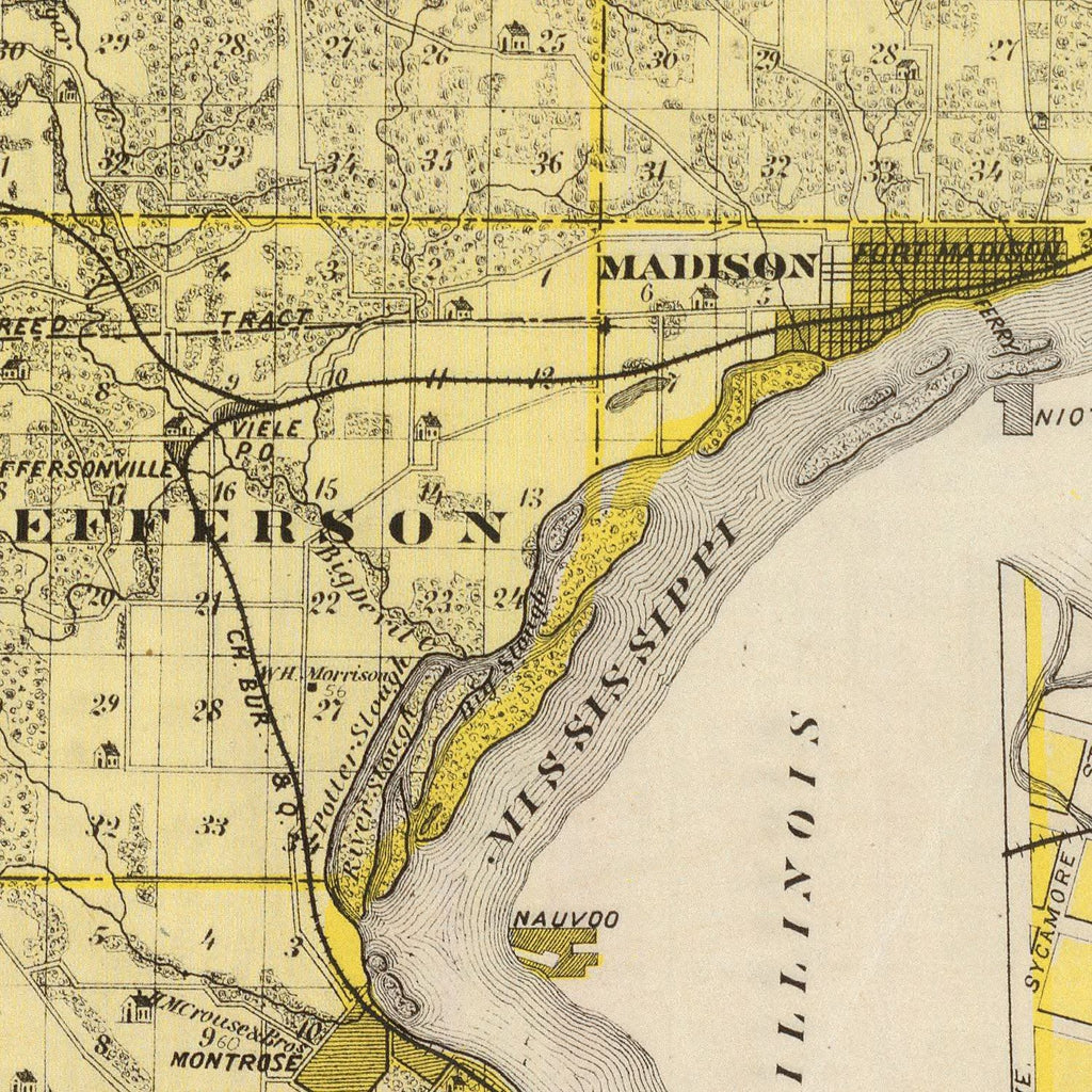 Vintage Map of Lee County, Iowa 1875
