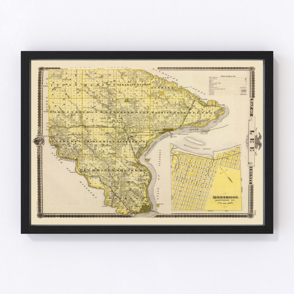 Vintage Map of Lee County, Iowa 1875