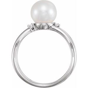 14K White Gold Cultured White Freshwater Pearl & .04 CTW Natural Diamond Ring