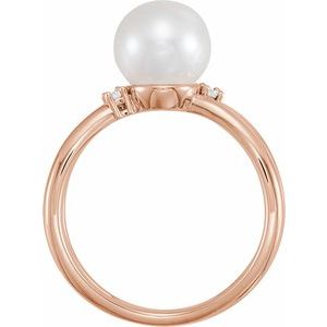 14K Rose Gold Cultured White Freshwater Pearl & .04 CTW Natural Diamond Ring