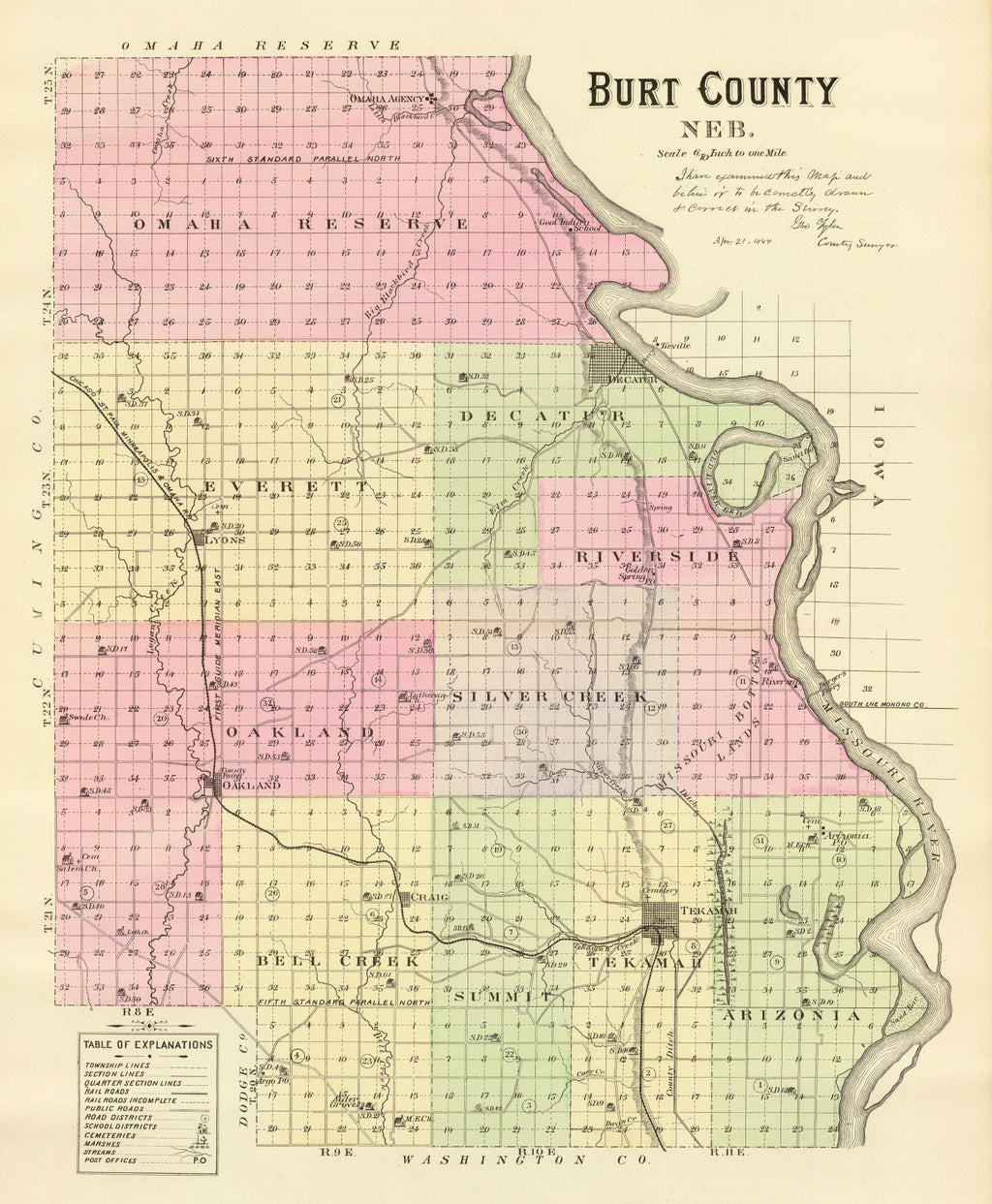 Vintage Map of Burt County, Nebraska 1885