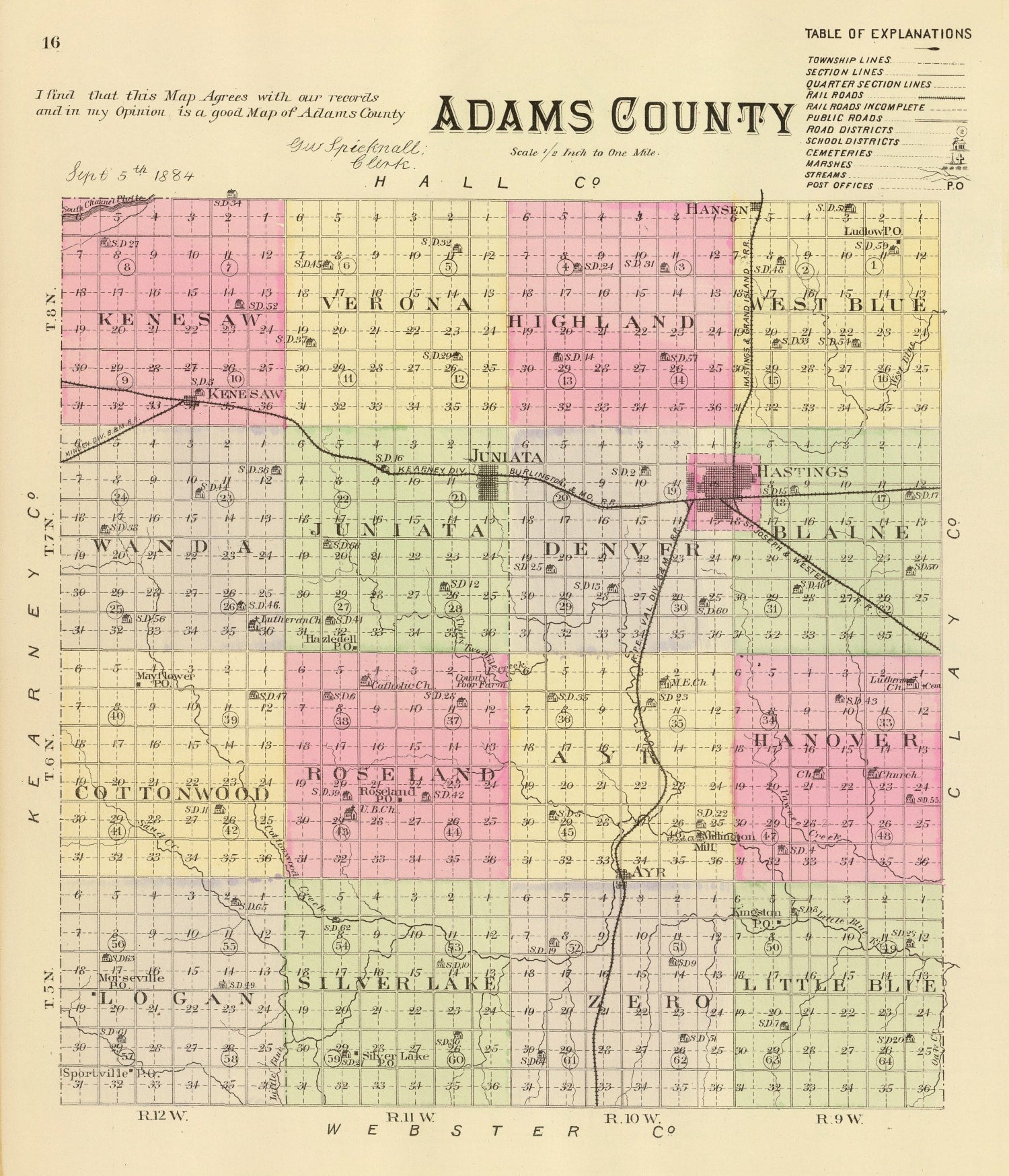 Vintage Map of Adams County, Nebraska 1885
