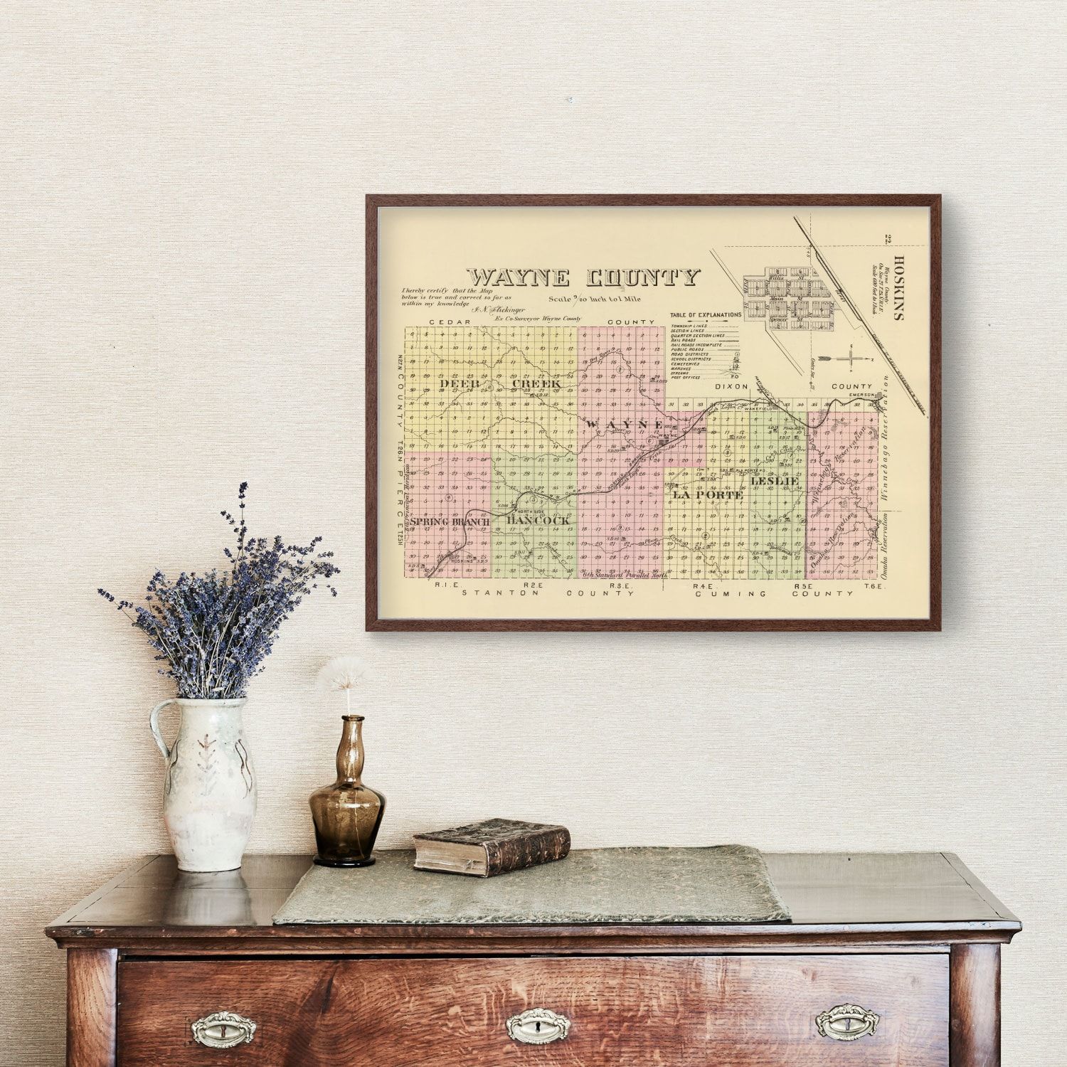 Vintage Map of Wayne County, Nebraska 1885