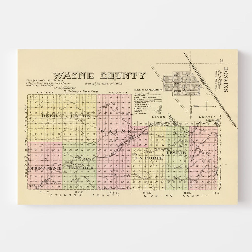 Vintage Map of Wayne County, Nebraska 1885
