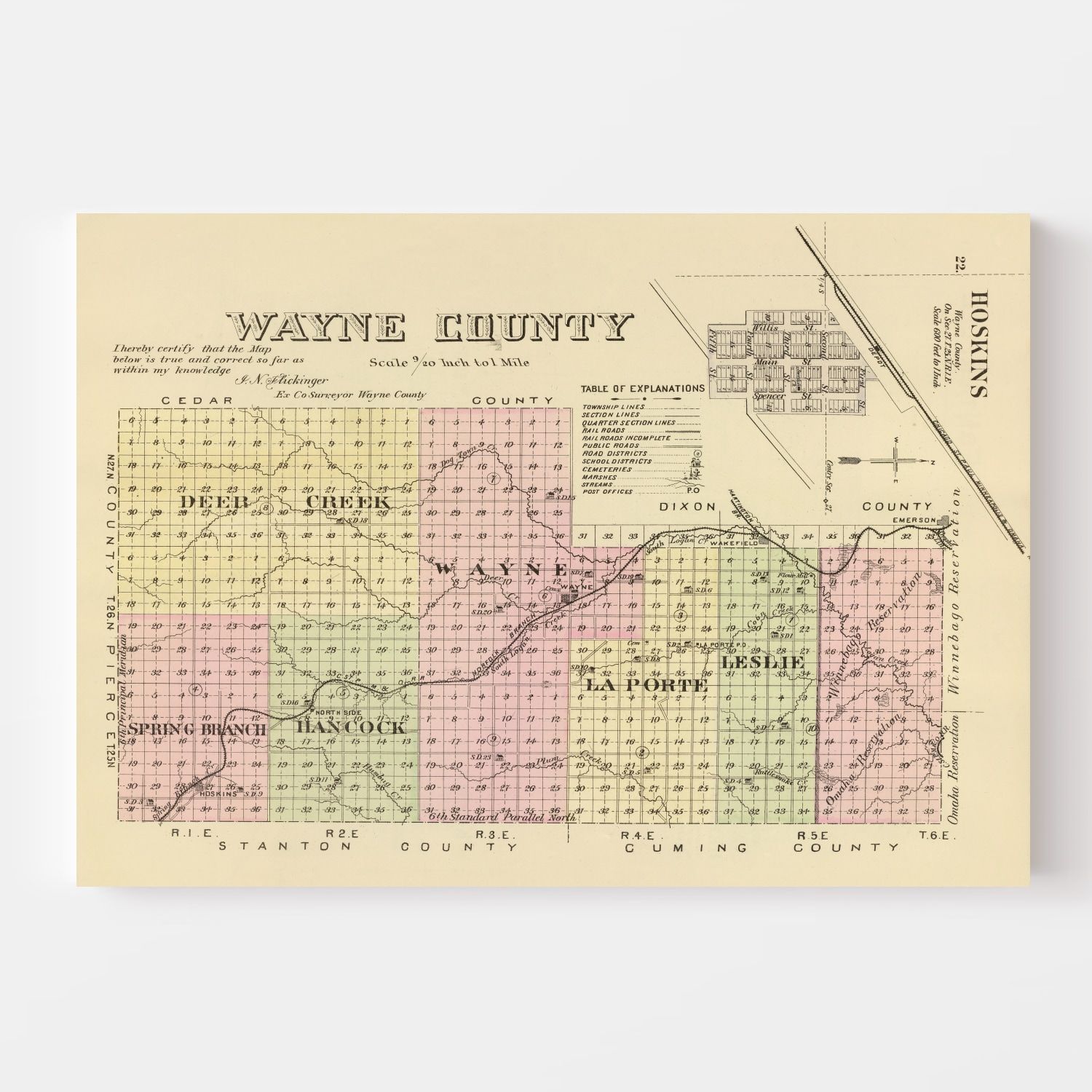 Vintage Map of Wayne County, Nebraska 1885