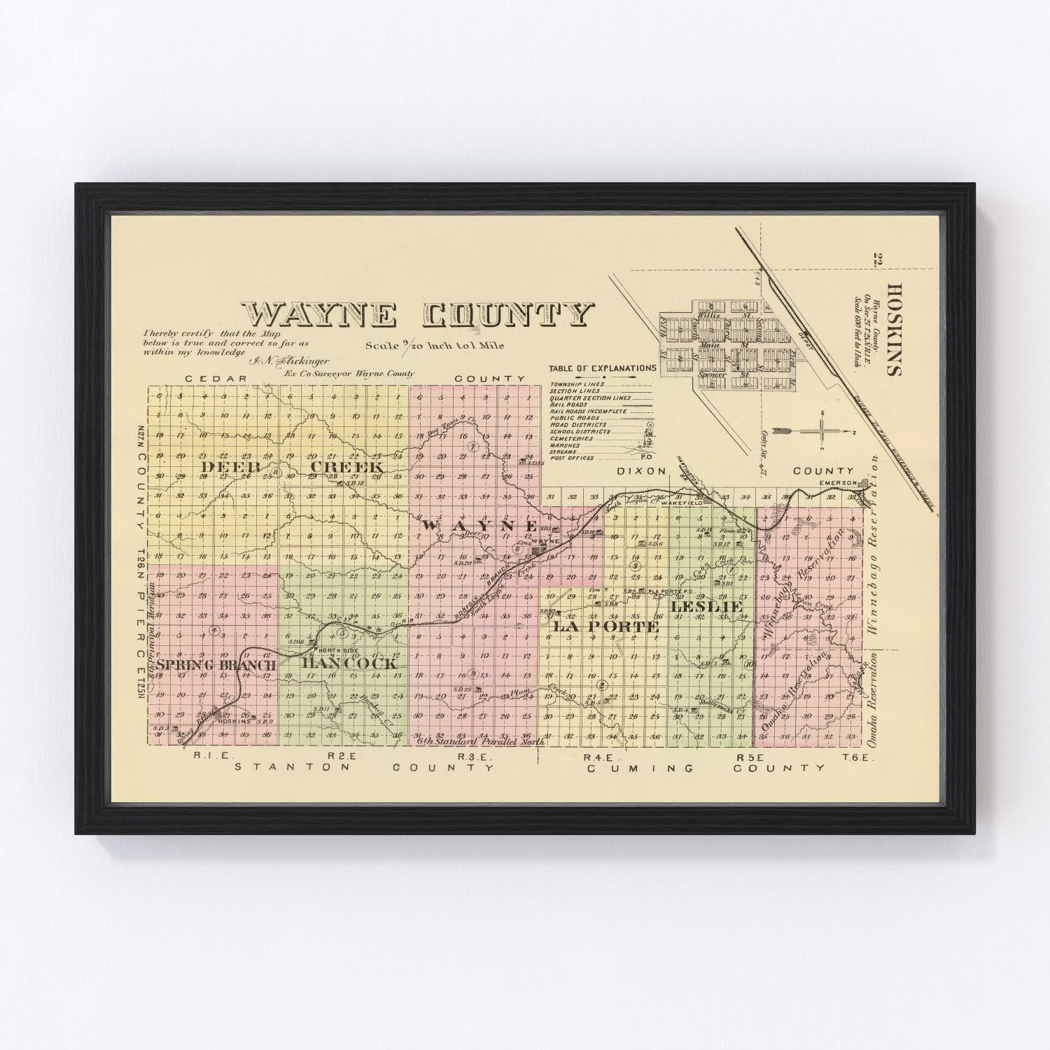 Vintage Map of Wayne County, Nebraska 1885