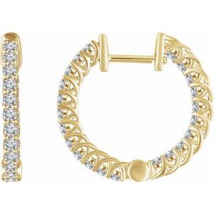 14K Yellow Gold 1 CTW Natural Diamond Inside-Outside 20.1 mm Hoop Earrings