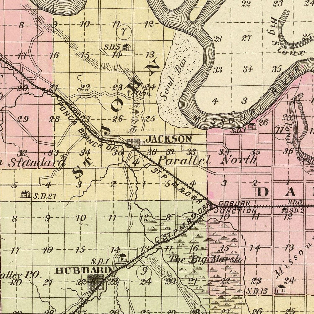 Vintage Map of Dakota County, Nebraska 1885