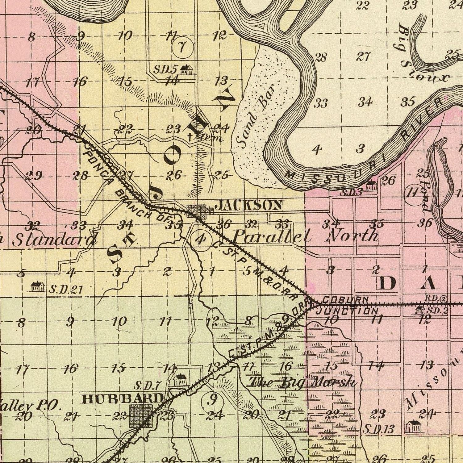 Vintage Map of Dakota County, Nebraska 1885