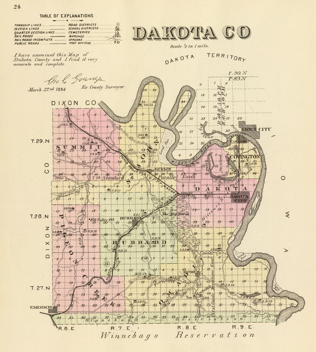 Vintage Map of Dakota County, Nebraska 1885