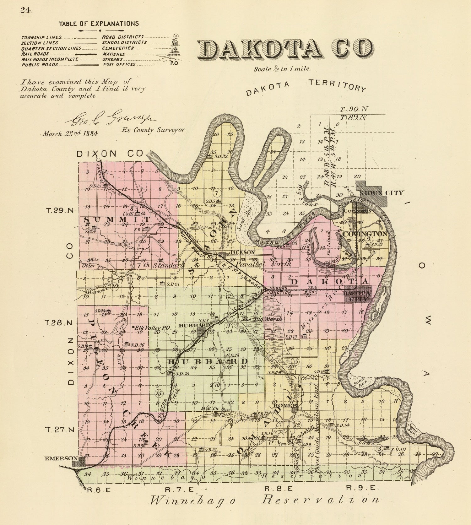Vintage Map of Dakota County, Nebraska 1885