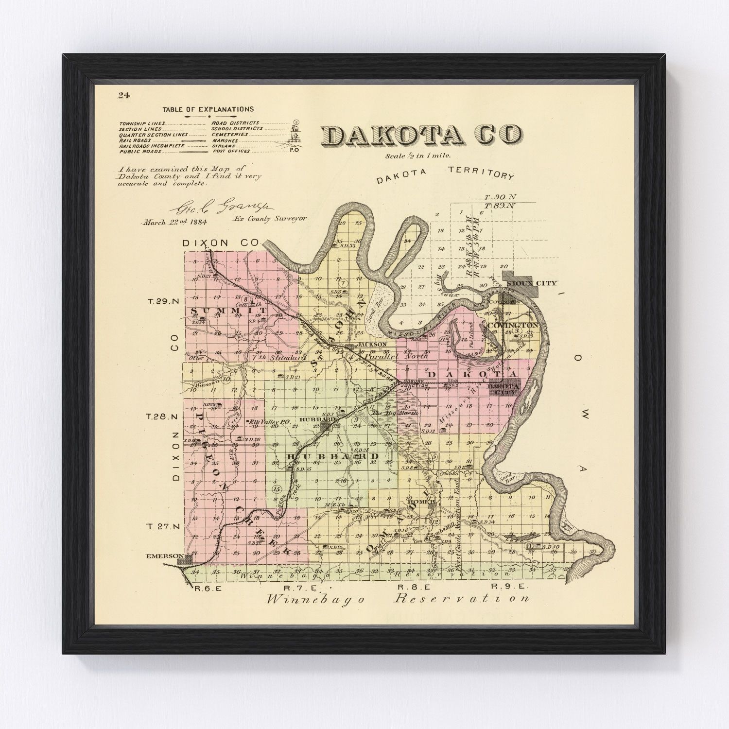 Vintage Map of Dakota County, Nebraska 1885