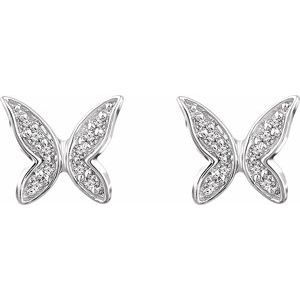 14K White Gold .07 CTW Natural Diamond Butterfly Youth Earrings