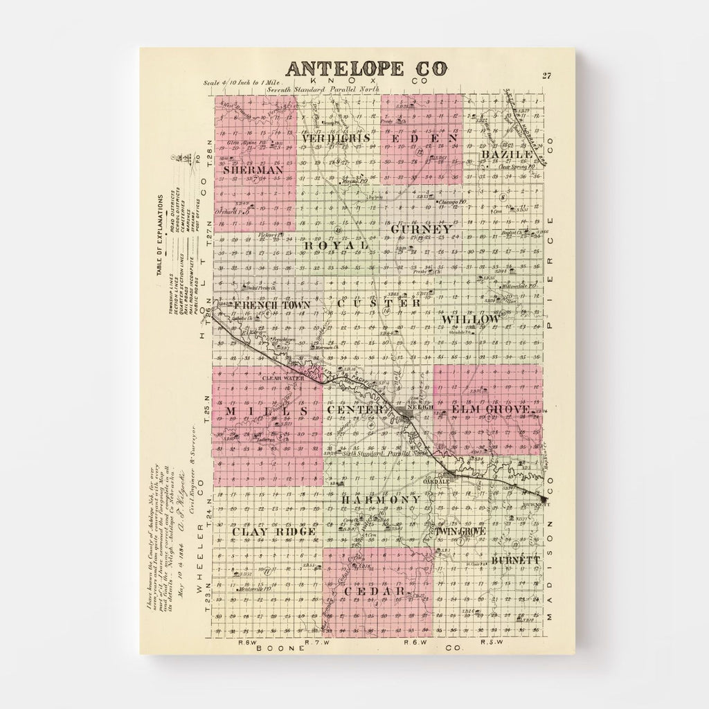 Vintage Map of Antelope County, Nebraska 1885