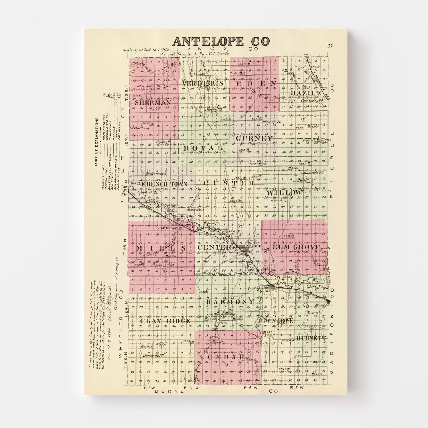Vintage Map of Antelope County, Nebraska 1885