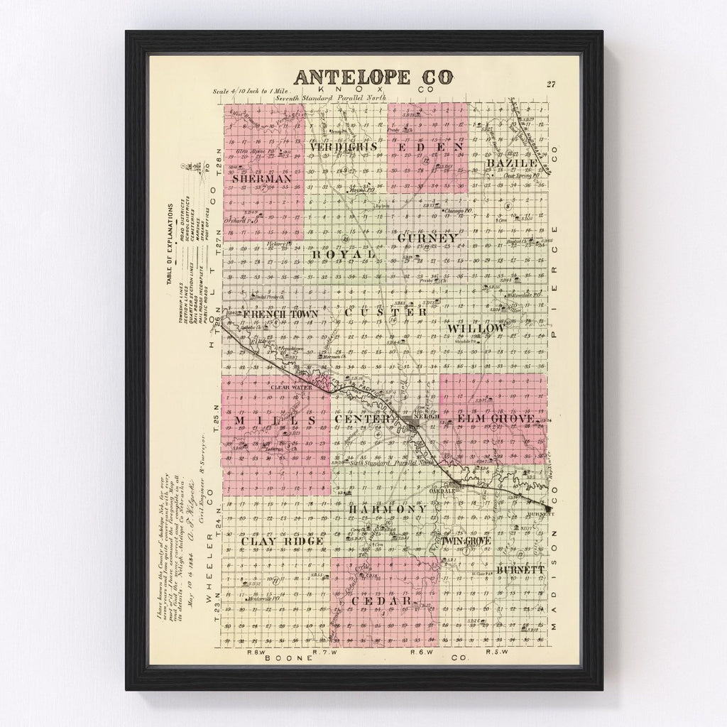 Vintage Map of Antelope County, Nebraska 1885