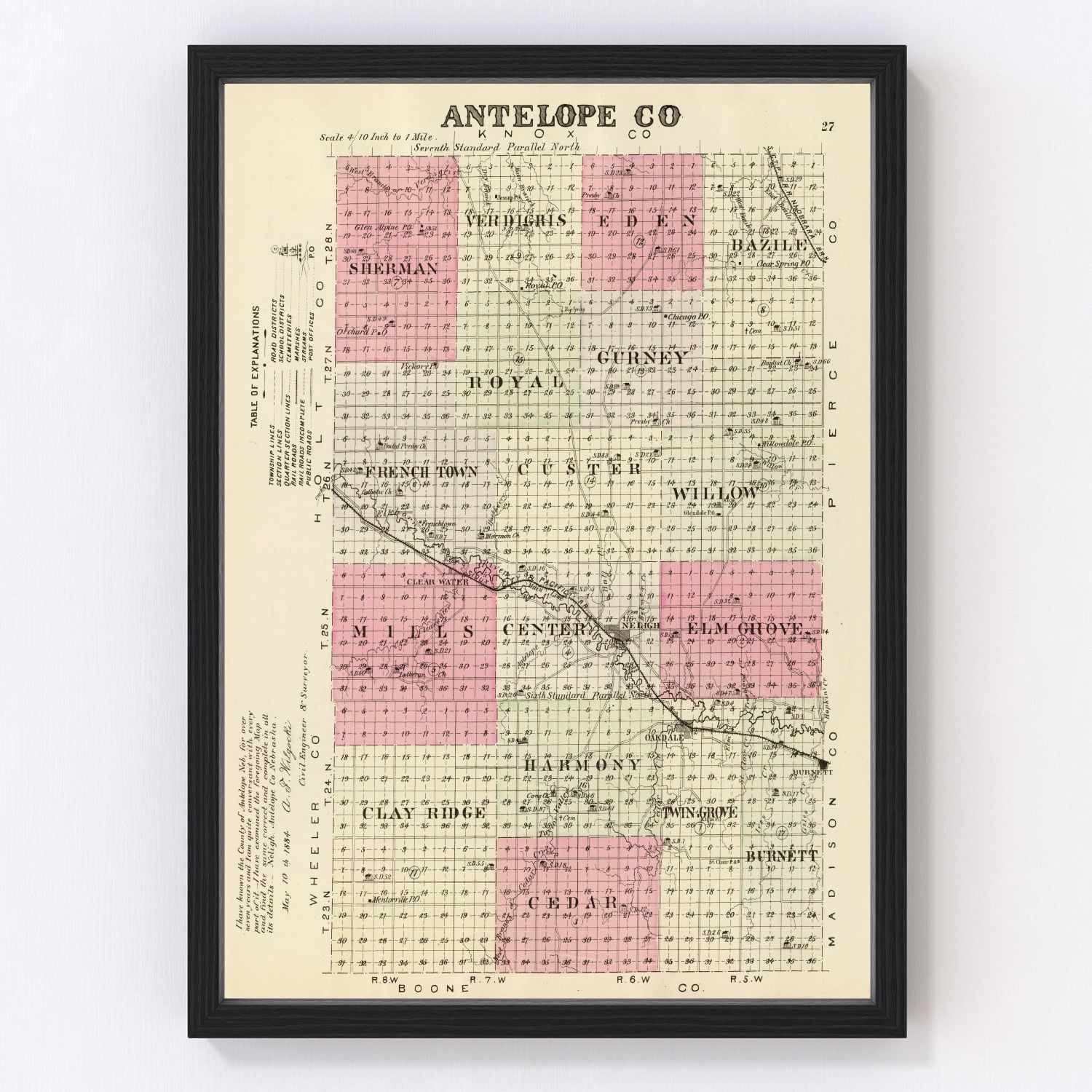 Vintage Map of Antelope County, Nebraska 1885