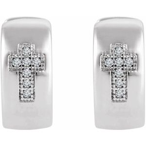 Sterling Silver .05 CTW Natural Diamond Cross 11.3 mm Hoop Earrings – image 2