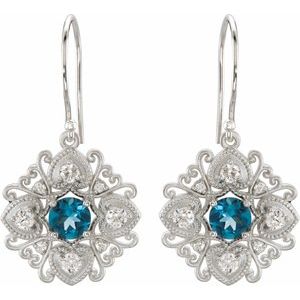 14K Yellow Gold Natural London Blue Topaz & 1/2 CTW Natural Diamond Earrings – image 5