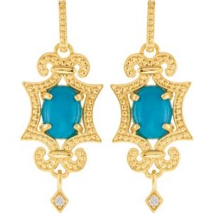14K Yellow Gold Natural Turquoise & .03 CTW Natural Diamond Earrings – image 2