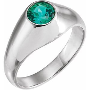 14K White Gold 6.5 mm Round Lab-Grown Emerald Ring
