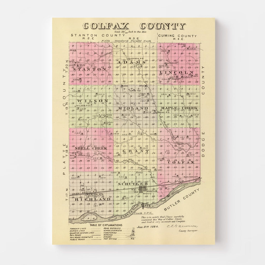 Vintage Map of Golfax County, Nebraska 1885