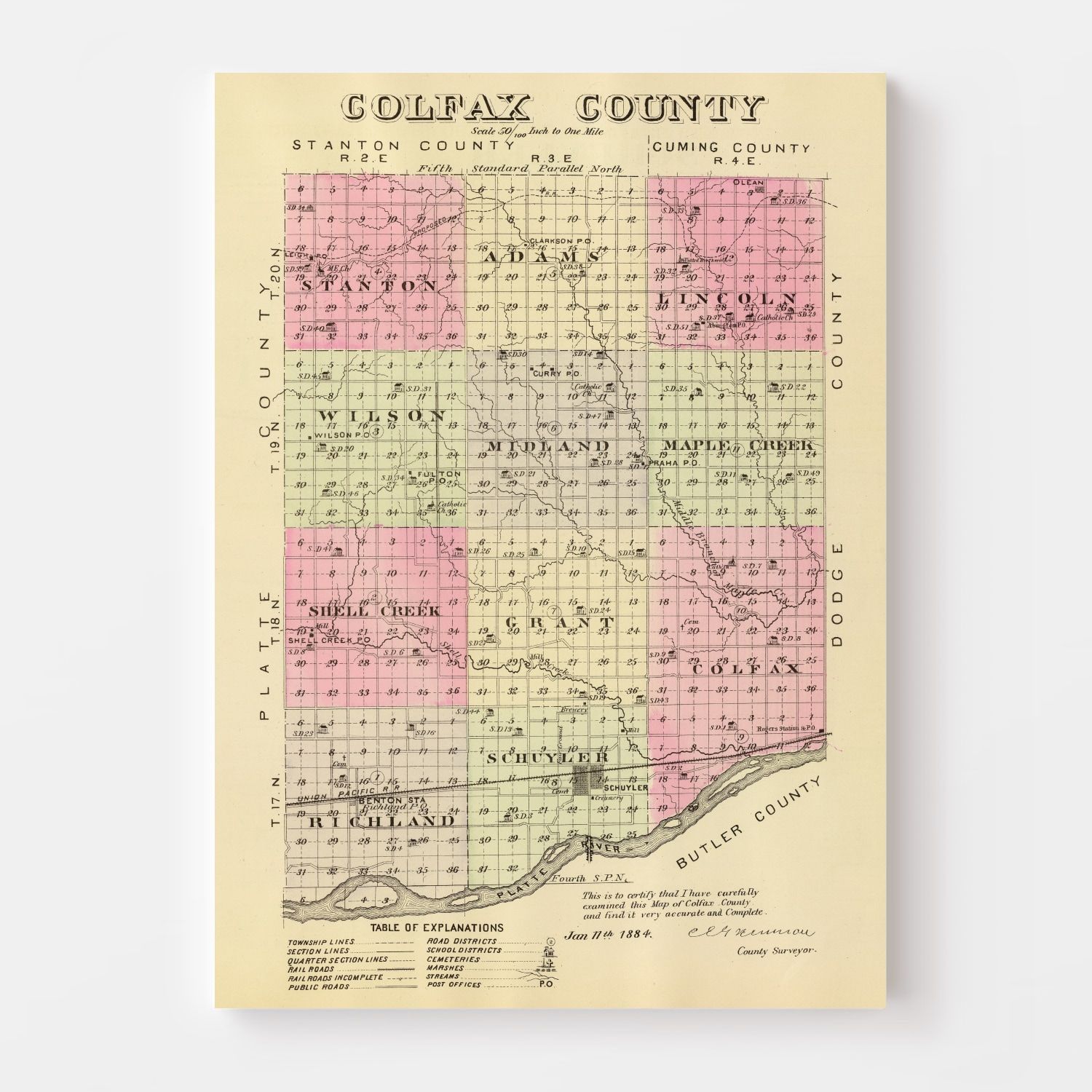 Vintage Map of Golfax County, Nebraska 1885