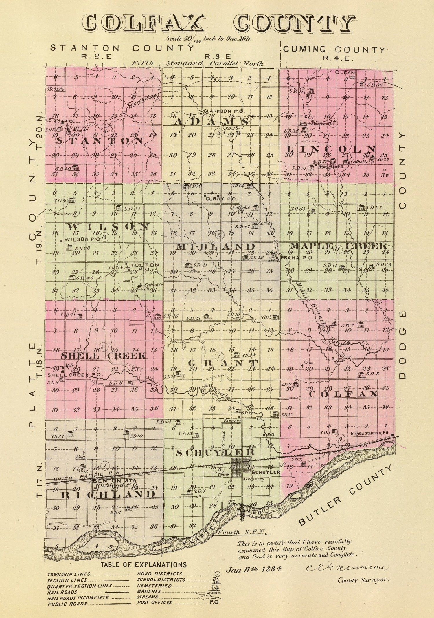 Vintage Map of Golfax County, Nebraska 1885