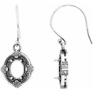 14K White Gold 8x6 mm Oval 4-Prong Vintage-Inspired Earring Mounting