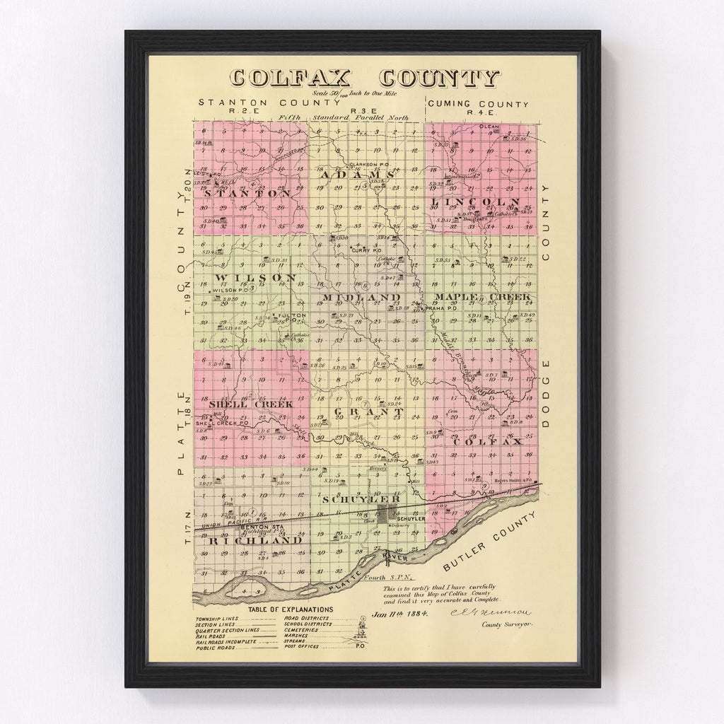 Vintage Map of Golfax County, Nebraska 1885