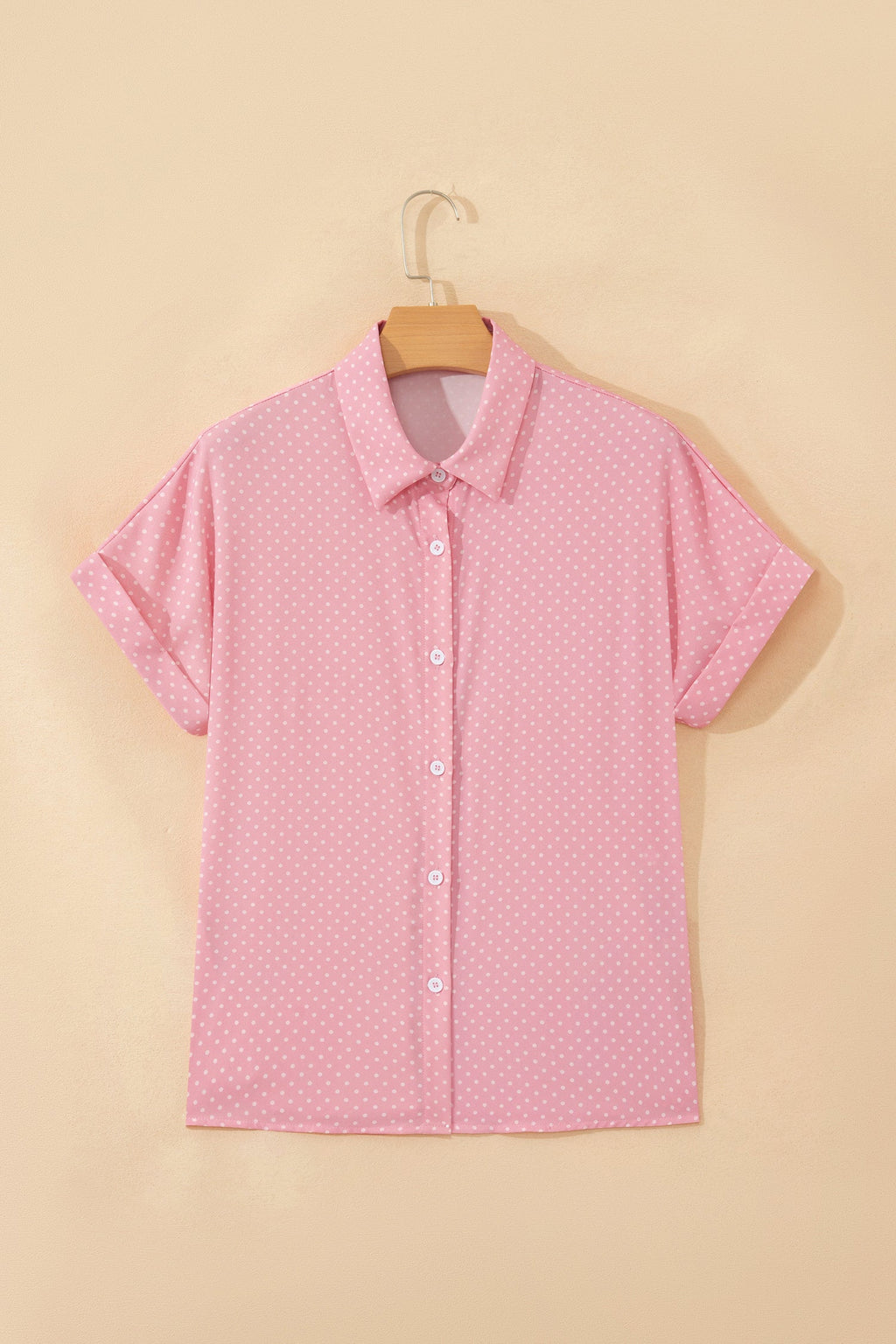 Polka Dot Cuffed Short Sleeve Buttoned Shirt